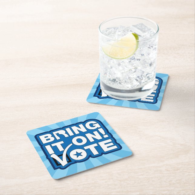 Bring it on! VOTE Square Paper Coaster (Insitu)
