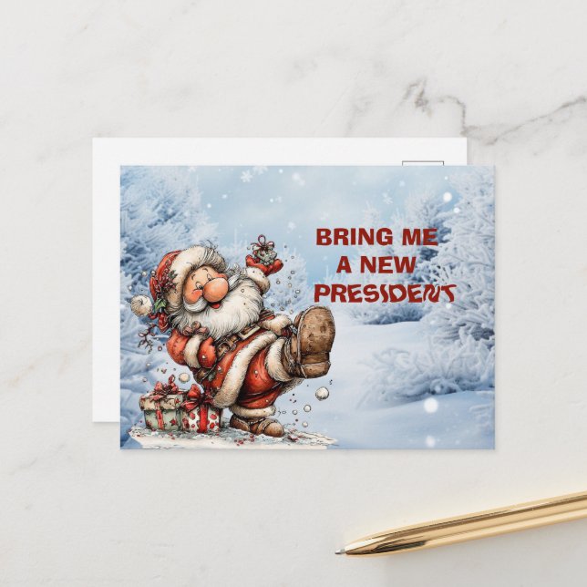 Bring Me A New President Santa Claus Holiday Postcard (Front/Back In Situ)