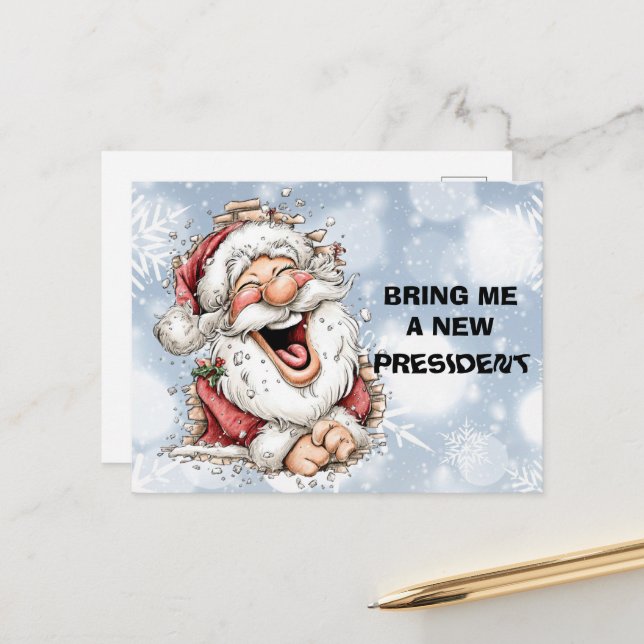 Bring Me A New President Santa Claus Holiday Postcard (Front/Back In Situ)