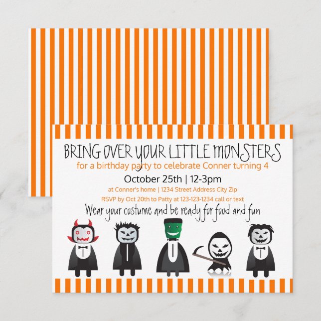 Bring over your monsters - 3x5 Birthday Invitation (Front/Back)