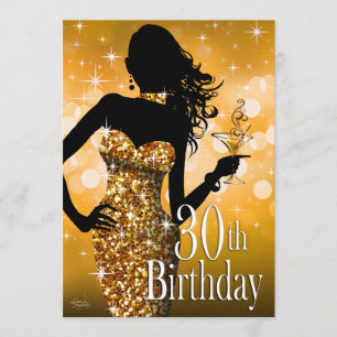 Bring the Bling Sparkle 30th Birthday gold Invitation