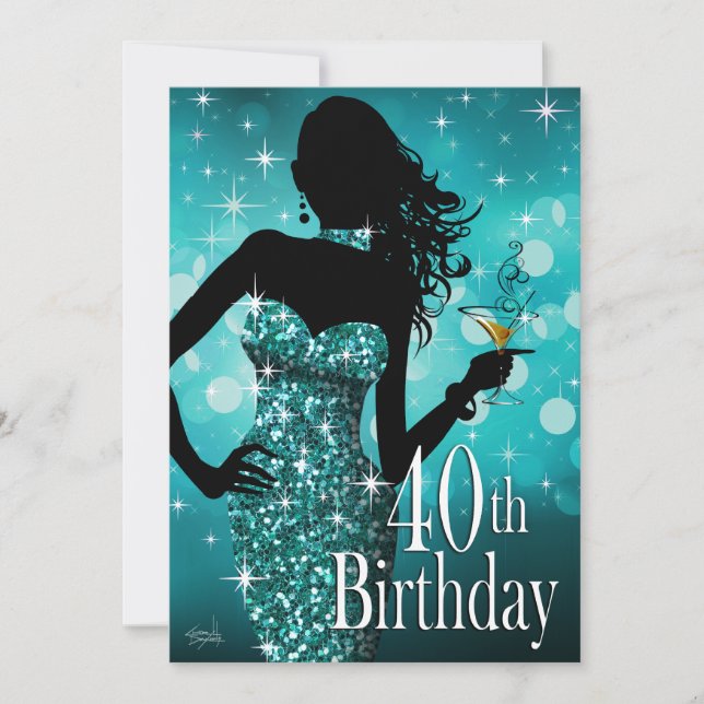 Bring the Bling Sparkle 40th Birthday | teal Invitation (Front)