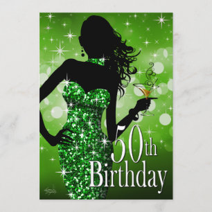 Bring the Bling Sparkle 50th Birthday green Invitation