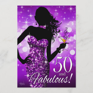 Bring the Bling Sparkle 50th Birthday   purple Invitation