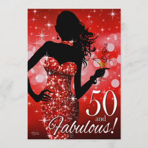 Bring the Bling Sparkle 50th Birthday red Invitation