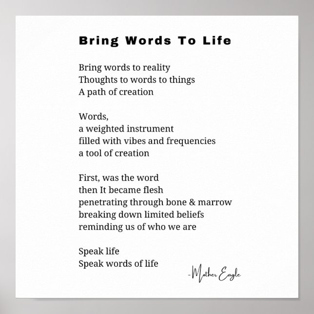 Bring words to life Poem Wall Art poster Decor (Front)