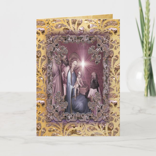 Bringing Baby Jesus Gifts Holiday Card (Front)