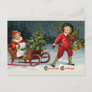 ‘Bringing Home Christmas Holly’ Postcard