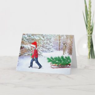 Bringing Home Christmas Tree with Inside Greeting Card