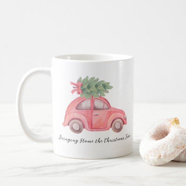 Bringing Home the Christmas Tree, Mug, 11 oz Coffee Mug (With Donut)