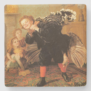 Bringing Home the Christmas Turkey Christmas Stone Coaster