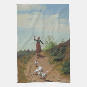Bringing Home the Flock of Geese (by Paul Peel) Kitchen Towel
