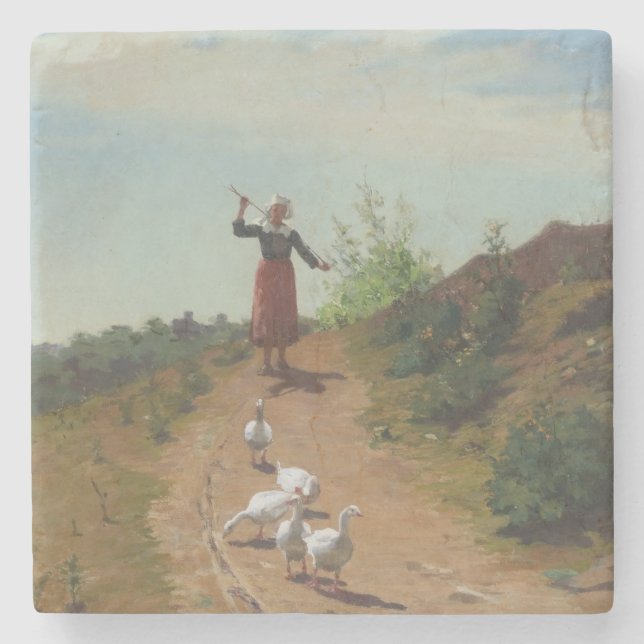 Bringing Home the Flock of Geese (by Paul Peel) Stone Coaster (Front)