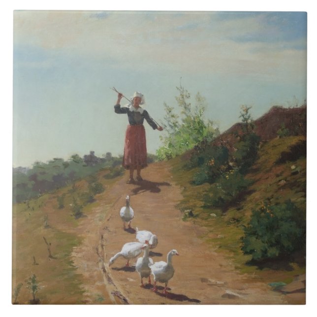 Bringing Home the Flock of Geese (by Paul Peel) Tile (Front)