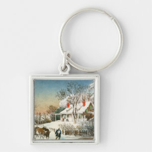 Bringing Home the Logs, Winter Landscape Keychain