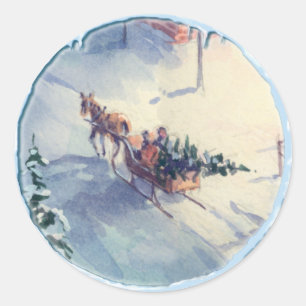 BRINGING HOME the TREE by SHARON SHARPE Classic Round Sticker