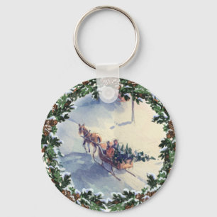BRINGING HOME the TREE by SHARON SHARPE Keychain