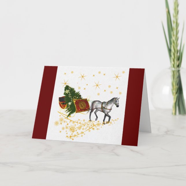 Bringing home the Tree  Horse and Sled Holiday Card (Front)