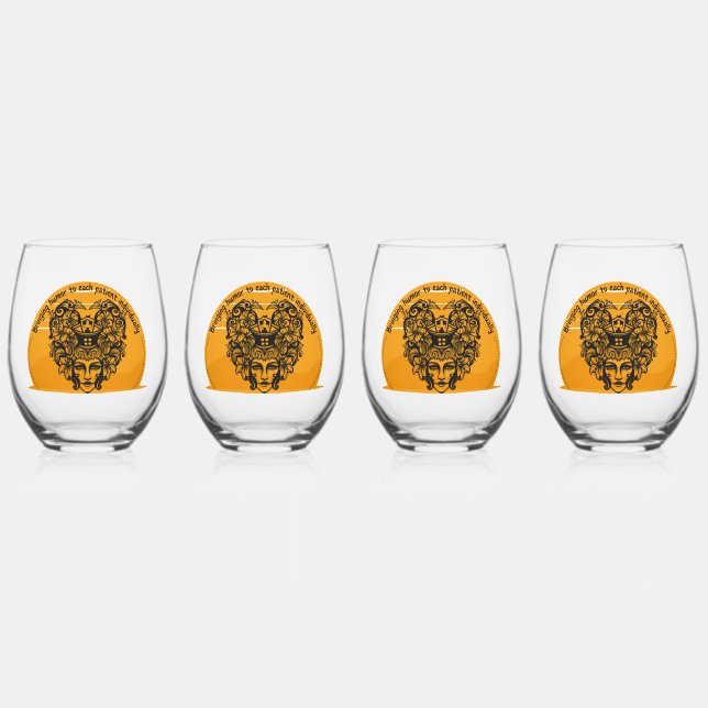 Bringing humour to each patient individually stemless wine glass (Front)