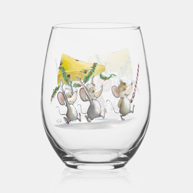 Bringing In The Christmas Cheese Stemless Wine Glass (Front)
