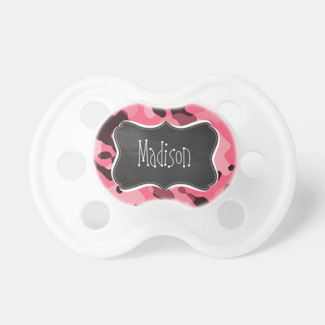 Brink Pink Camo; Camouflage; Retro Chalkboard Pacifier (Front)