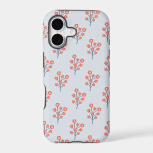 Brins de Fleur de Corail sur Motif Bleu Brumeux