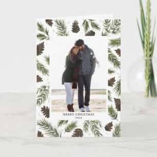 Brins de pin d'aquarelle, carte de voeux de photo