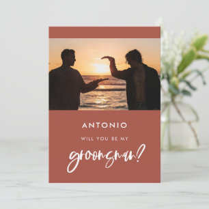 Brique brûlée moderne Groomsman proposition carte 