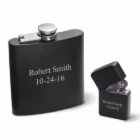 Briquet gravé noir mat avec fiole en acier