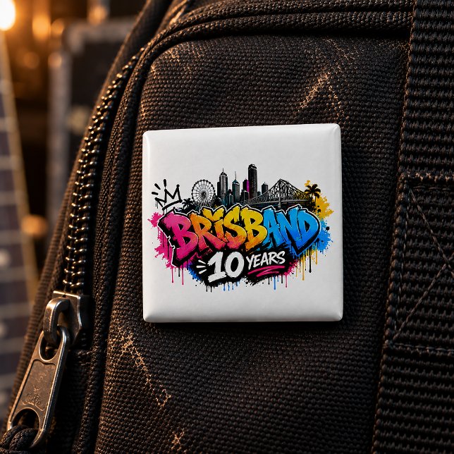 Brisbane 10 years 2 inch square button (Creator Uploaded)