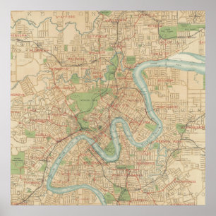 Brisbane and Inner Suburbs Map, 1920 Poster