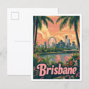 Brisbane Australia Art Vintage Travel Illustration Postcard