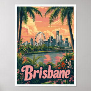 Brisbane Australia Art Vintage Travel Illustration Poster