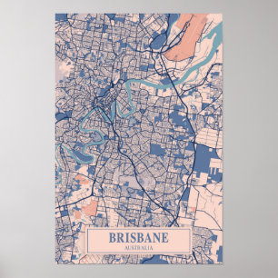 Brisbane Australia Breezy City Map Travel Poster