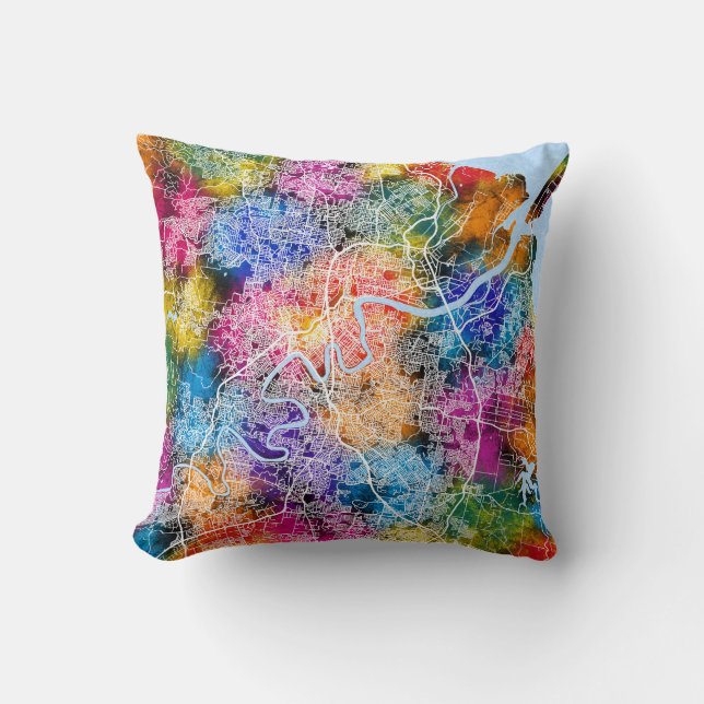Brisbane Australia City Map Throw Pillow (Front)