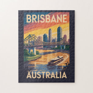 Brisbane Australia Illustration Travel Art Vintage Jigsaw Puzzle