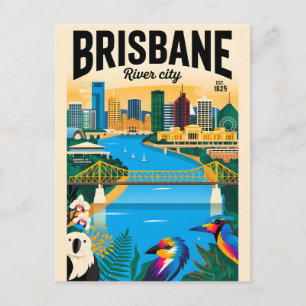 Brisbane Australia Retro Travel Poster Art Postcard