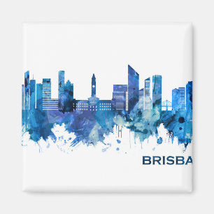 Brisbane Australia Skyline Blue Magnet