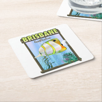 Brisbane Australia Tropical travel poster Square Paper Coaster