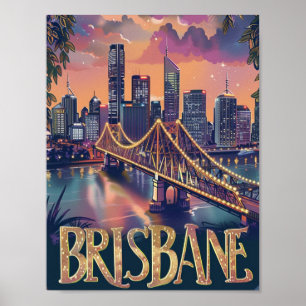 Brisbane Australia Vintage Famous Travel Place Poster