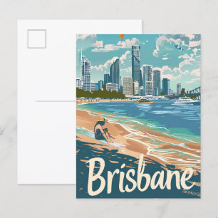 Brisbane Australia Vintage Travel Illustration Postcard
