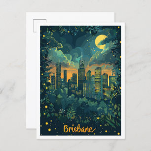 Brisbane Australia Vintage Travel Illustration Postcard