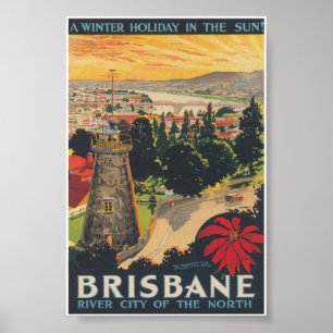 Brisbane Australia Vintage Travel Poster