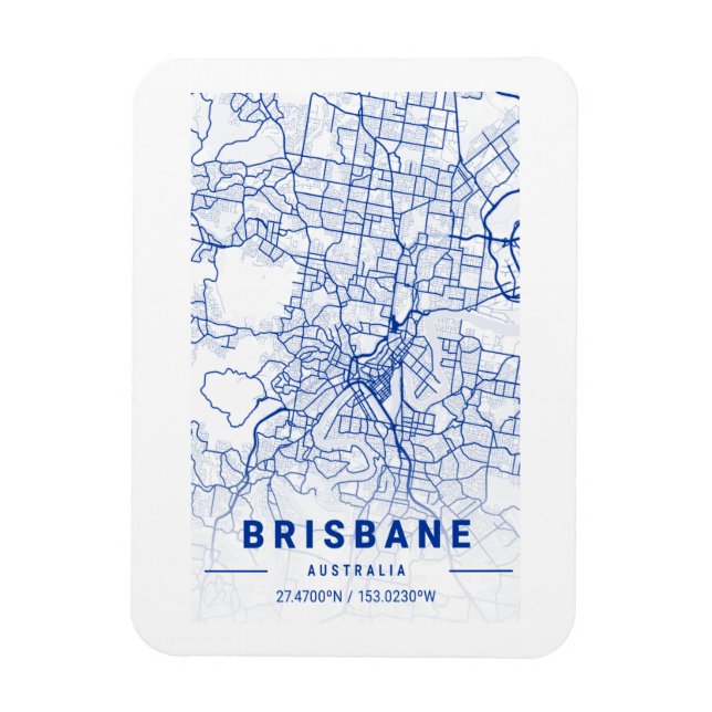 Brisbane City Map Blue Tint Magnet (Vertical)