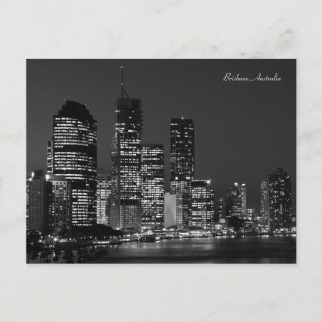 Brisbane City, Night - Black and White - Postcard (Front)