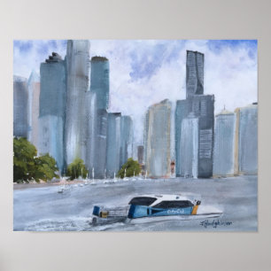 BRISBANE, QLD,  AUSTRALIA,   WATERCOLOR POSTER