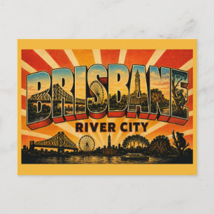 Brisbane Queensland River City Vintage Travel Art Postcard