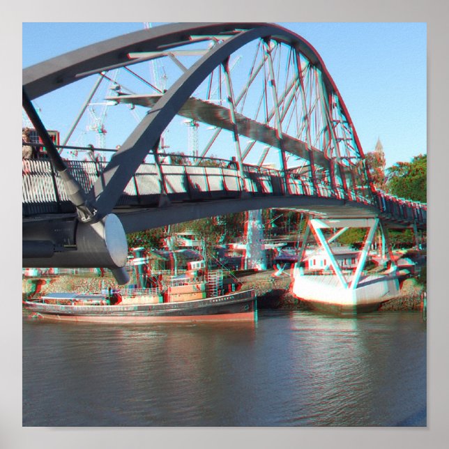 Brisbane River Pedestrian Crossing in 3D Anaglyph Poster (Front)