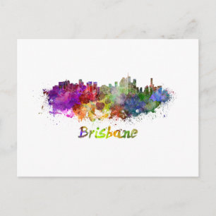 Brisbane skyline in watercolor postcard