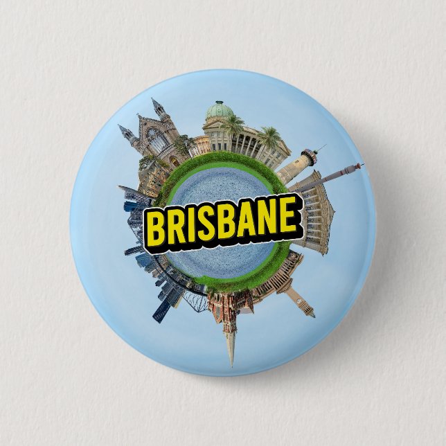 Brisbane tiny little planet landmark architecture  2 inch round button (Front)